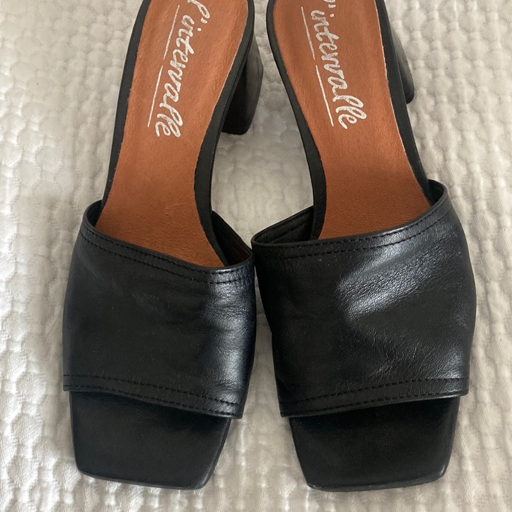 Black leather mule shoes